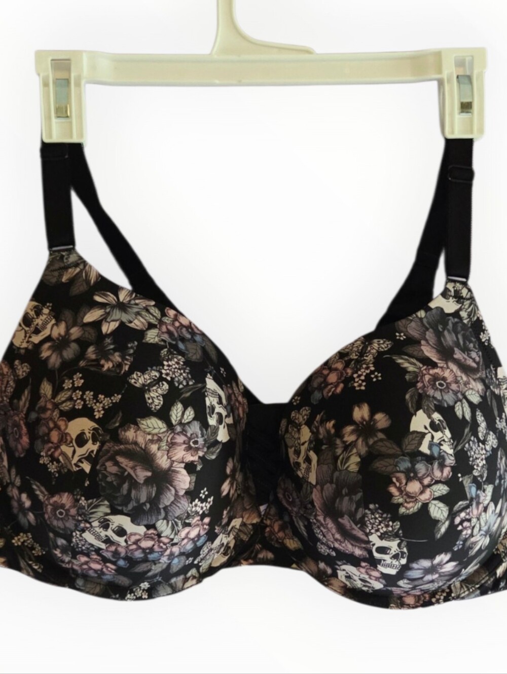 Torrid 46D Black Floral & Skull T-Shirt Bra